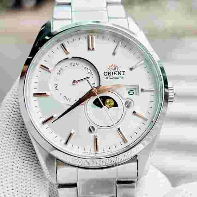 Orient Sun and Moon New RA-AK0306S Sun And Moon Gen 5 White Day/Date Dial Two Tone Steel Men's Watch