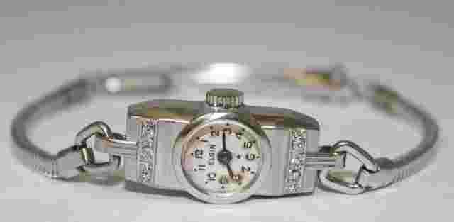 Elgin
                           
                                 Ladies Vintage Elgin Platinum & Stainless Steel Diamond Watch Circa 1920