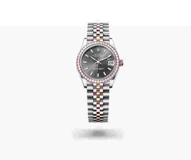 Rolex Datejust 31
                           
                                 NEW 2024 Rhodium Grey Index Dial Diamond Bezel Two Tone Rose Gold Jubilee