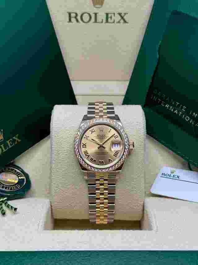 Rolex Lady-Datejust
                           
                                 NEW 2024 Champagne Roman Dial Diamond Bezel Two Tone Yellow Gold Jubilee
