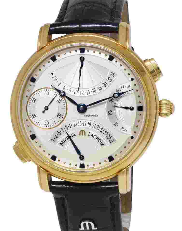 Maurice Lacroix Masterpiece
                           
                                 Retrograde 18k YG Silver Dial Mens Watch/Box MP7018