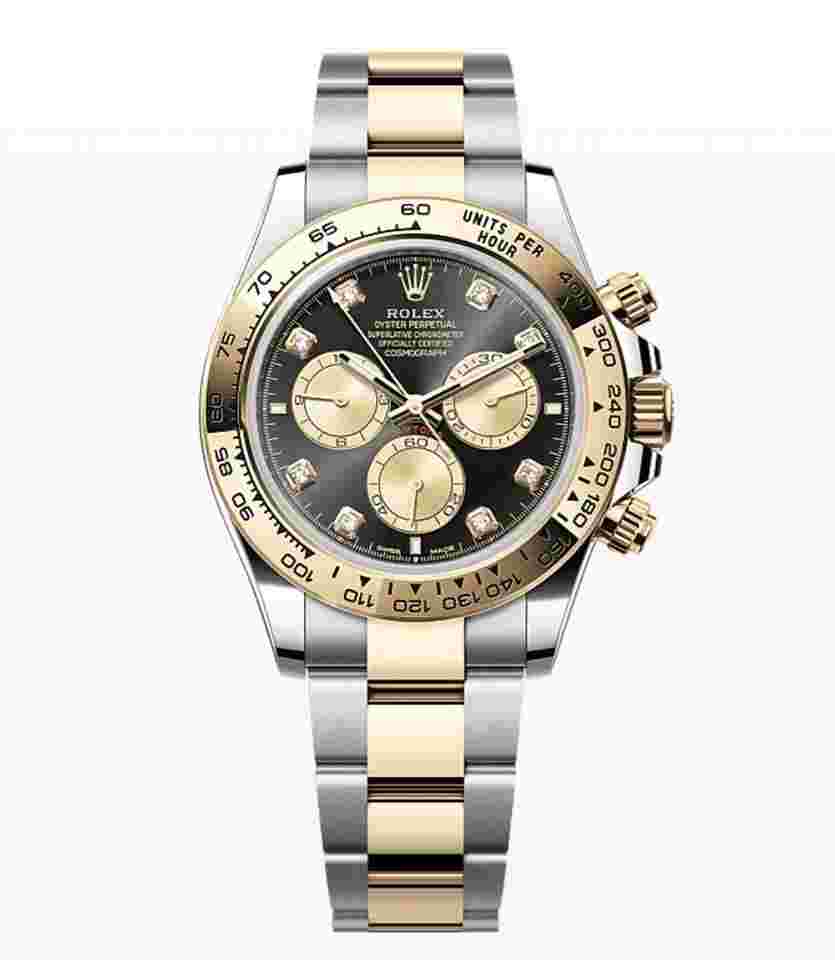 Rolex Daytona
NEW 2024 Black Diamond Dial Two Tone Yellow Gold Smooth Bezel Oyster Bracelet