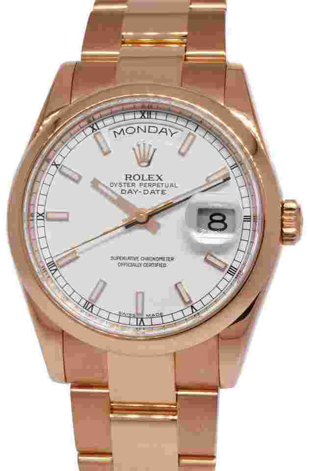 Rolex Day-Date 36
                           
                                 18k Rose Gold White Dial 36mm Oyster Bracelet Watch Y 118205
