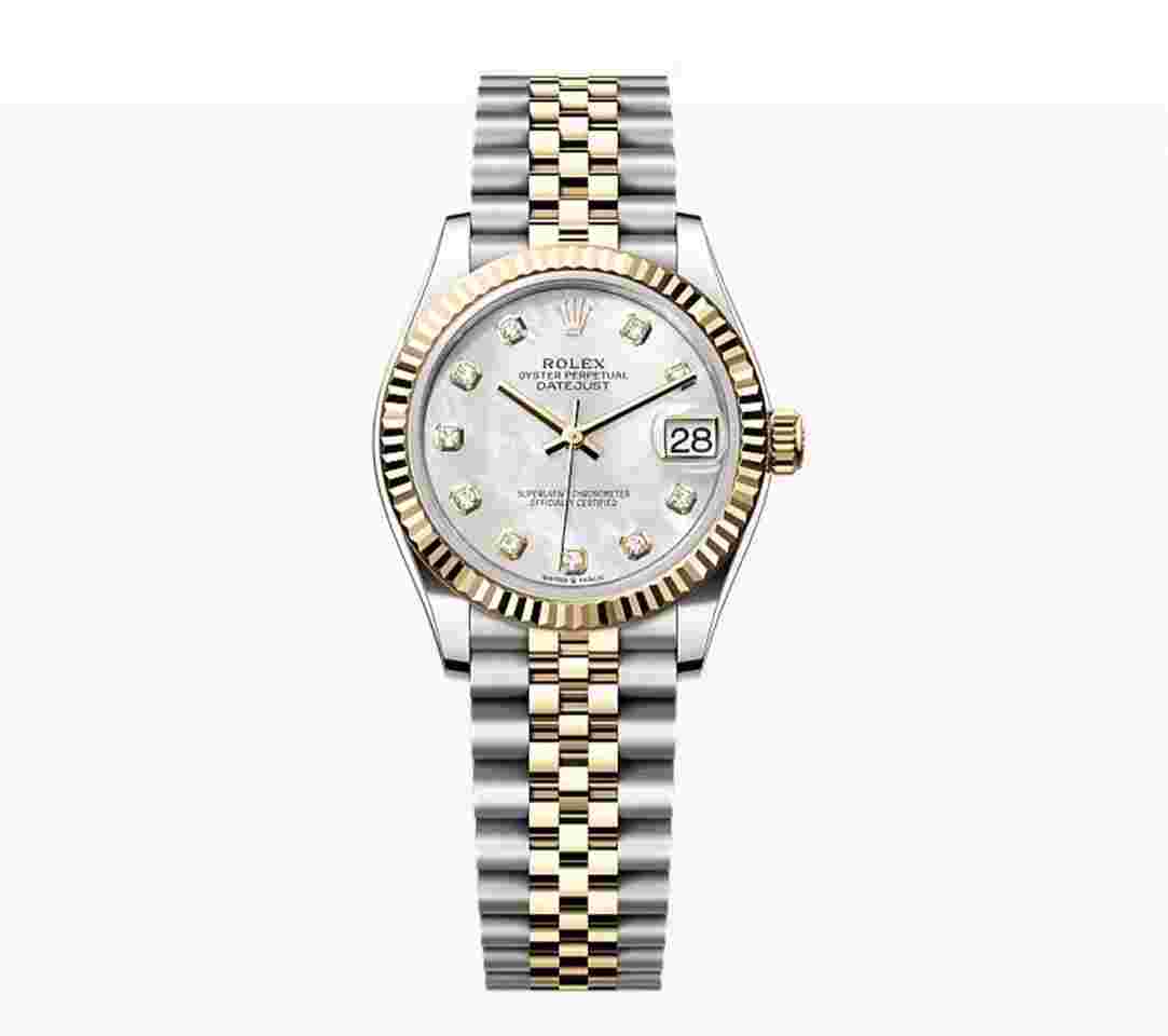 Rolex Datejust 31
NEW 2023 Mother of Pearl Diamond Dial Two Tone Yellow Gold Fluted Jubilee