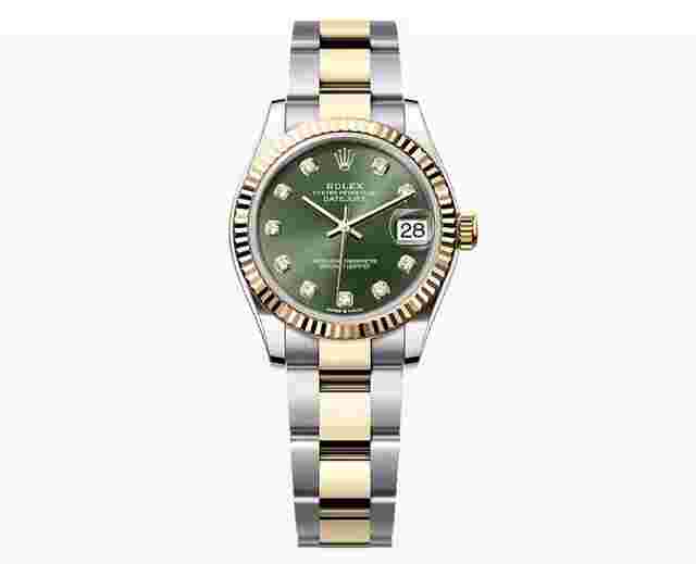 Rolex Datejust 31
                           
                                 NEW 2023 Green Olive Diamond Dial Two Tone Yellow Gold Fluted Bezel Jubilee