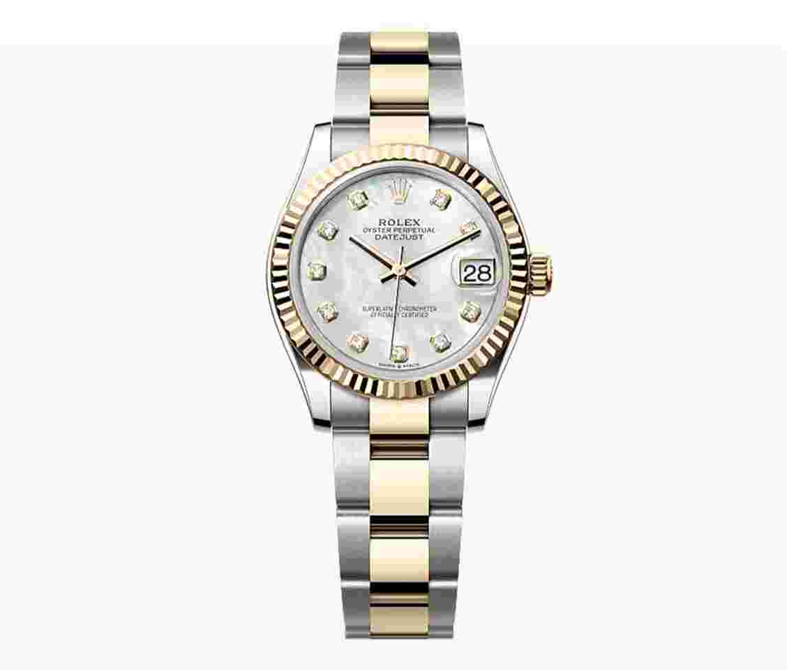 Rolex Datejust 31
NEW 2023 Mother of Pearl Diamond Dial Two Tone Yellow Gold Fluted Oyster