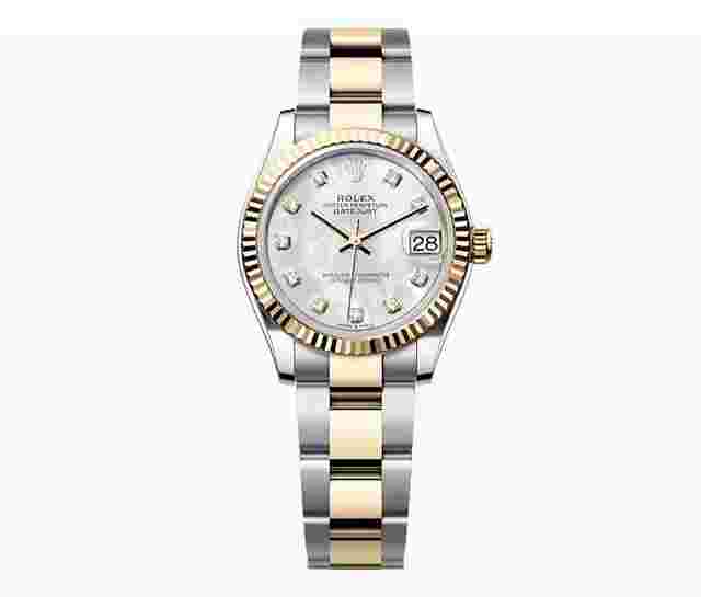 Rolex Datejust 31
                           
                                 NEW 2023 Mother of Pearl Diamond Dial Two Tone Yellow Gold Fluted Oyster