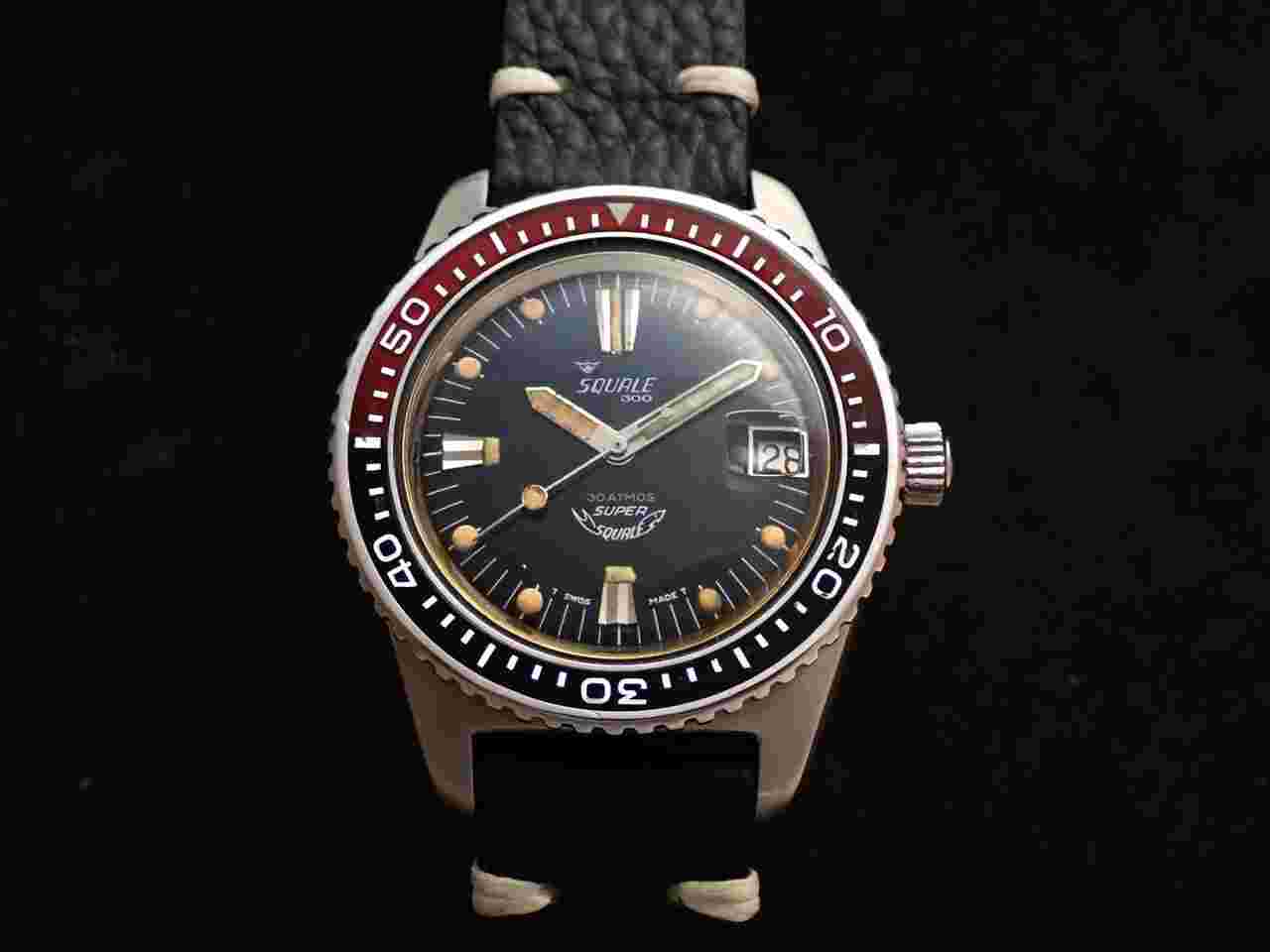 Squale Very Rare Vintage Super Squale 300 Swiss Helium Valve On Crown Watch 60's