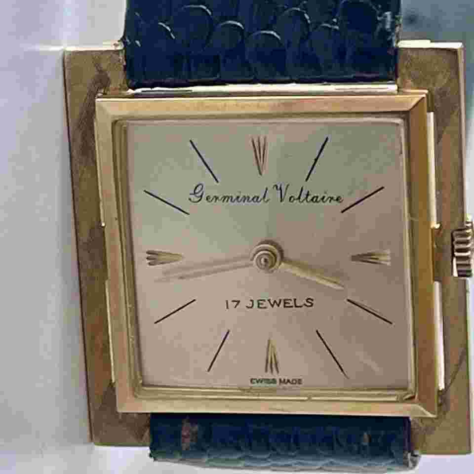 Germinal Voltaire Solid14K(585) Gold Square Art Deco Style Fancy Case Vintage Swiss Made