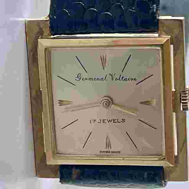 Germinal Voltaire Solid14K(585) Gold Square Art Deco Style Fancy Case Vintage Swiss Made