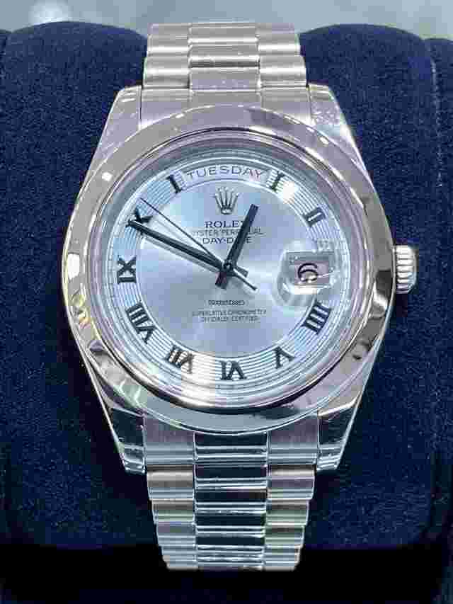 Rolex Day-Date II
                           
                                 President Platinum Ice Blue Concentric 41mm Watch B/P V 218206