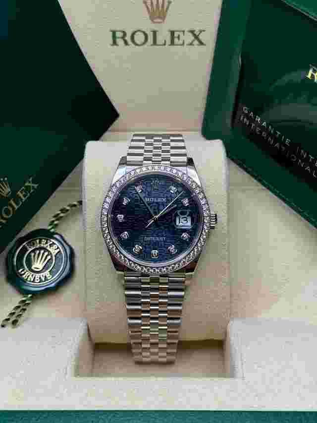 Rolex Datejust 36
                           
                                 NEW 2023 Blue Celebration Motif Diamond Dial Diamond Bezel Stainless Jubilee