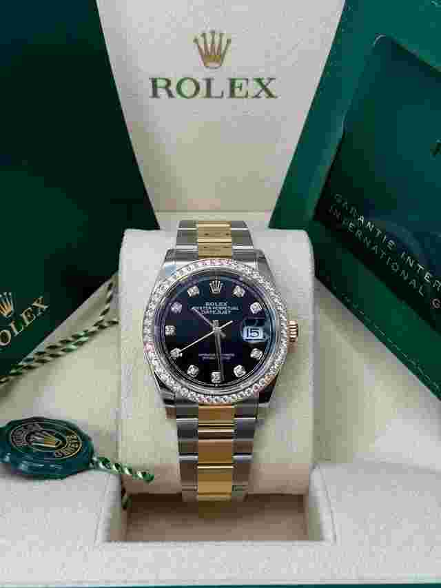 Rolex Datejust 36
                           
                                 NEW 2024 Black Diamond Dial Diamond Bezel Two Tone Yellow Gold Oyster