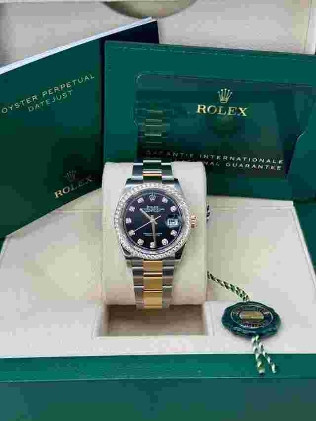 Rolex Datejust 36
                           
                                 NEW 2023 Black Diamond Dial Diamond Bezel Two Tone Yellow Gold Oyster