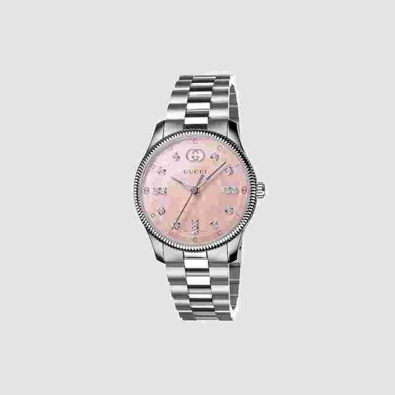 Gucci G-Timeless
                           
                                 29mm Pink Mother of Pearl Dial Stainless Steel Watch YA1265062