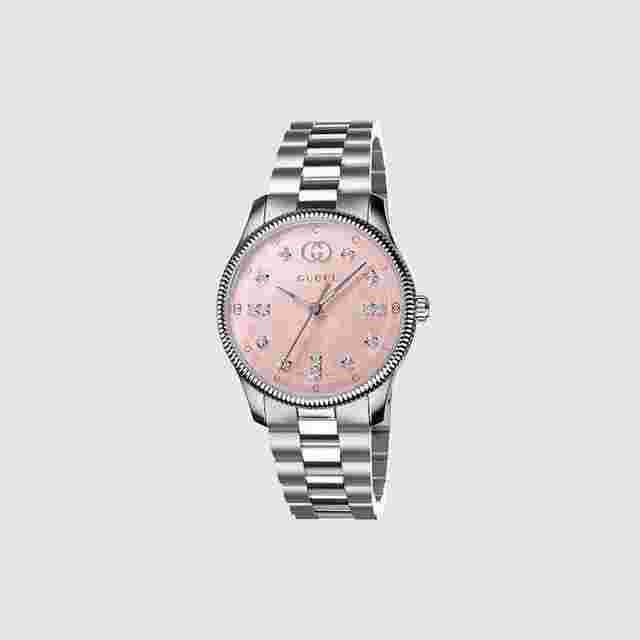 Gucci G-Timeless
                           
                                 29mm Pink Mother of Pearl Dial Stainless Steel Watch YA1265062