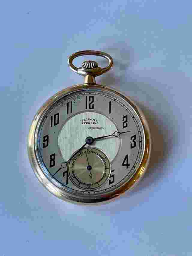 Illinois
                           
                                 Sterling Gold Filled Two Tone Silver Dial Adjusted Double Roller Art Deco Pock Made in USA