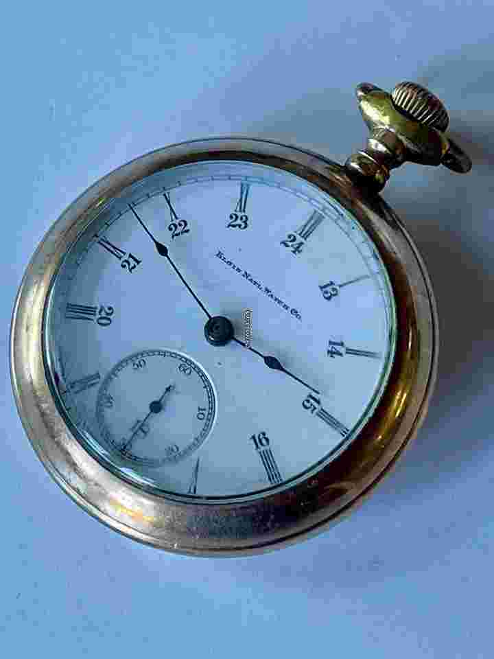 Elgin
                           
                                 Natl. Watch Co. Antique Railroad Military GoldFilled White Porcelain Dial Pocket Watch US