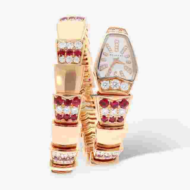 Bulgari Serpenti
                           
                                 18K Rose Gold Diamond and Ruby Quartz Ladies Watch