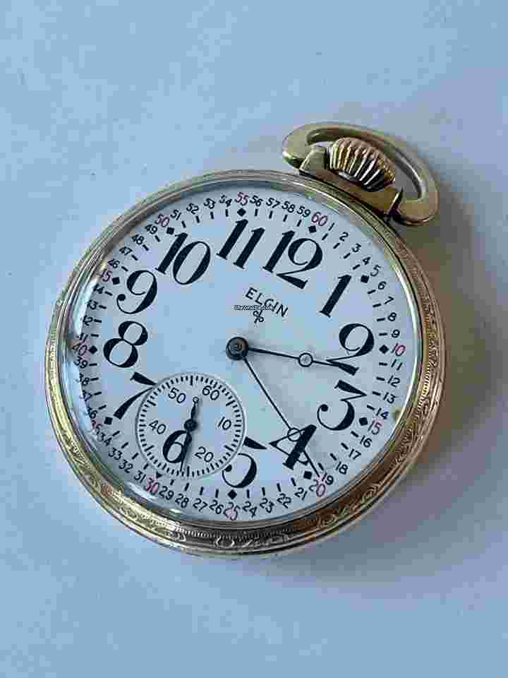 Elgin
                           
                                 Railroad Military Gold Filled Porcelain Montgomery Dial Antique Pocket Watch USA