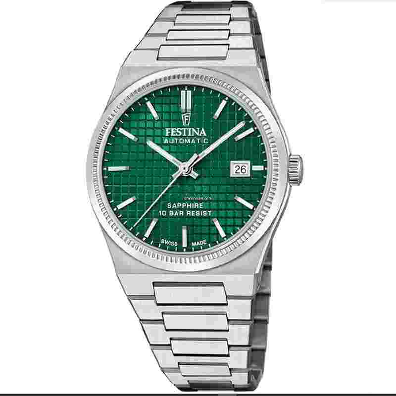 Festina
                           
                                 Swiss Made AUTO 40MM Green Dial SS Men's Watch F20028-3