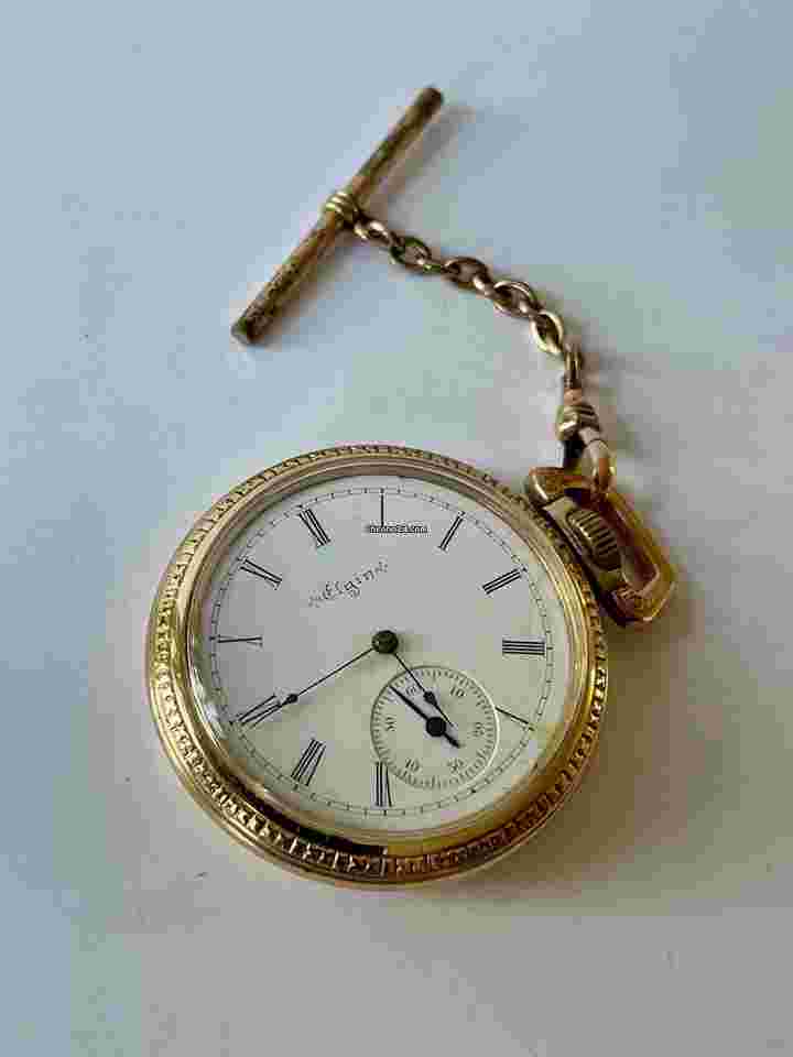 Elgin
                           
                                 14K Gold Filled Savonette Roman Numbers Porcelain Dial Safety Pinion Antique Pocket Watch