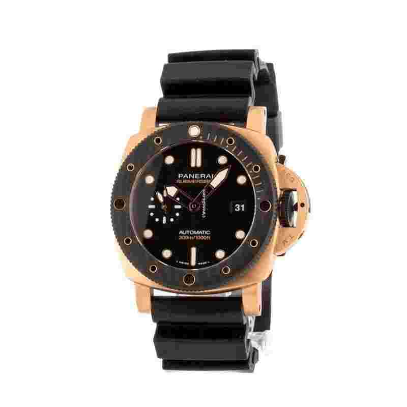 Panerai Submersible
                           
                                 Goldtech Black Dial Rubber 44 mm Mens Watch PAM02070 QuarantaQuattro oro carbo