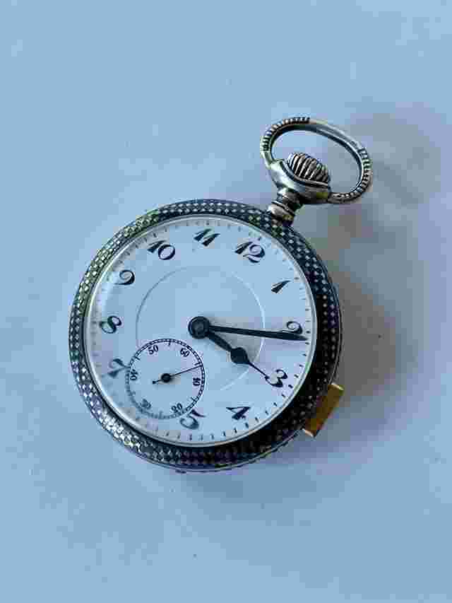 Gander Repeater Chronometer Sterling Silver Enameled Niello Porcelain Dial Pocket Watch Swiss