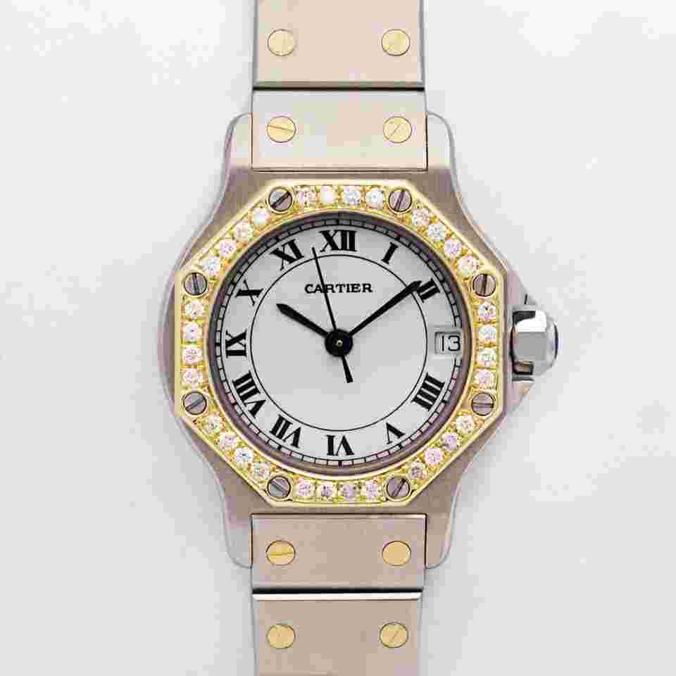 Cartier Santos
Octagon 187903 25mm Custom Diamond Bezel White Dial Two Tone 18kt w.B