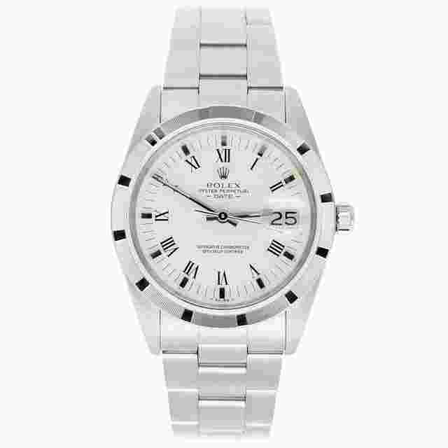 Rolex Oyster Perpetual Date
                           
                                 Unisex Stainless Steel Watch Oyster White Roman Dial 15010 Circa – 1988