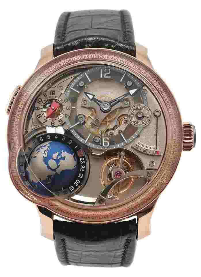 Greubel Forsey GMT
                           
                                 Earth in Rose Gold with Two Year Factory Warranty on Black Leather Strap with Silvered Gold Dial