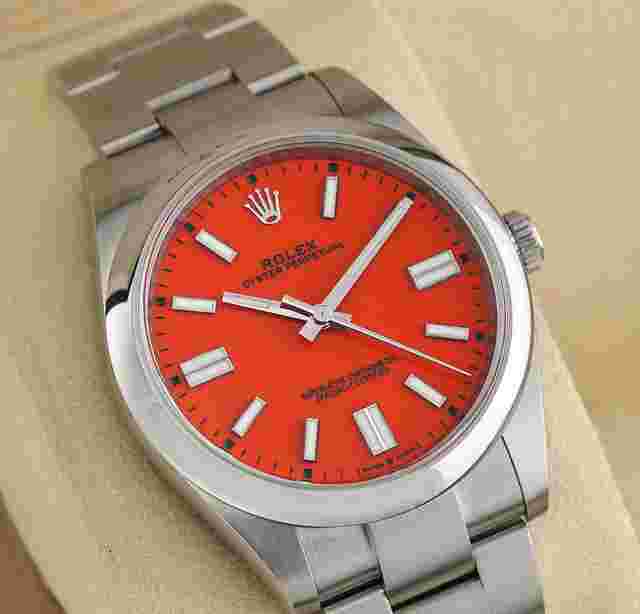 Rolex Oyster Perpetual 41
                           
                                 41mm Coral Red Novelty Superalloy 904L Steel Rare Edition 124300-0007