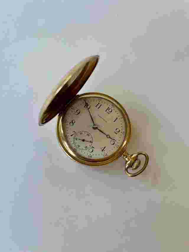 Waltham
                           
                                 Gold Filled 20 Year Warranted Hunter Two Tone Porcelain Dial Antique Pocket Watch USA