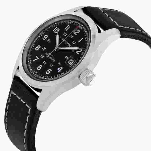 Hamilton Khaki Field
                           
                                 Automatic 38mm Ref. H70455733 Black Dial Black Leather Strap