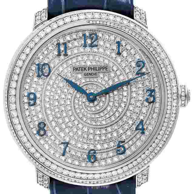 Patek Philippe Calatrava
                           
                                 White Gold Blue Dial Diamond Ladies Watch 4978