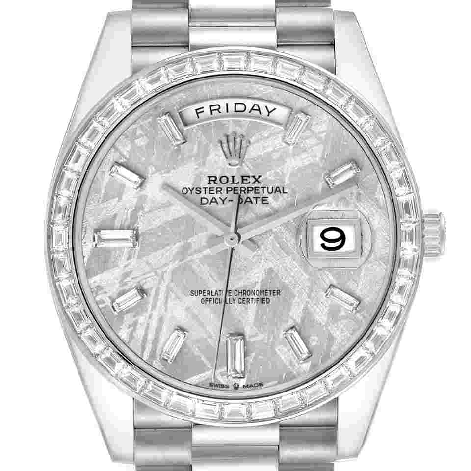 Rolex Day-Date 40
President Platinum Meteorite Diamond Mens Watch 228396 Unworn