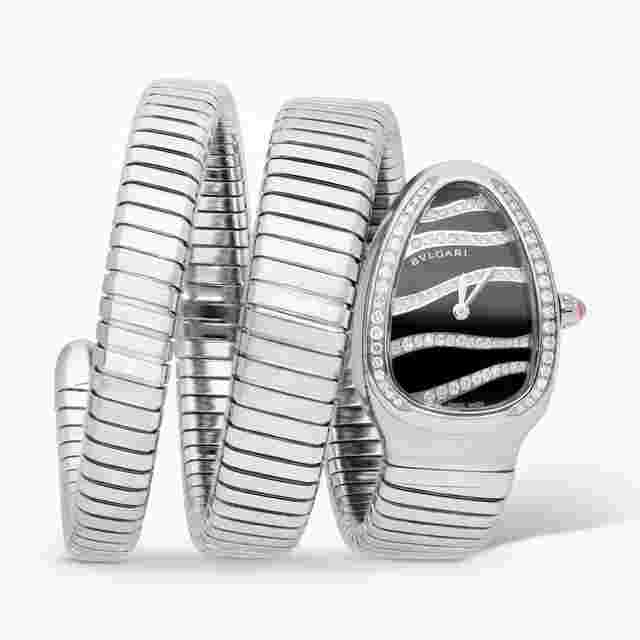 Bulgari Serpenti
                           
                                 Tubogas Black Diamond Dial Stainless Steel 35mm Quartz Ladies Watch