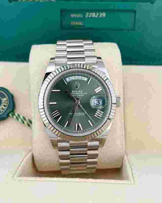 Rolex Day-Date 40
                           
                                 In Stock 2023 Day-Date 40 Olive Roman 228239 18k WG Presidential Bracelet