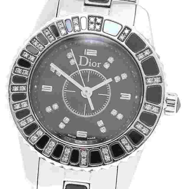 Christian DIOR Christal Diamond & Black Sapphire Bezel - Black Leather CD112116