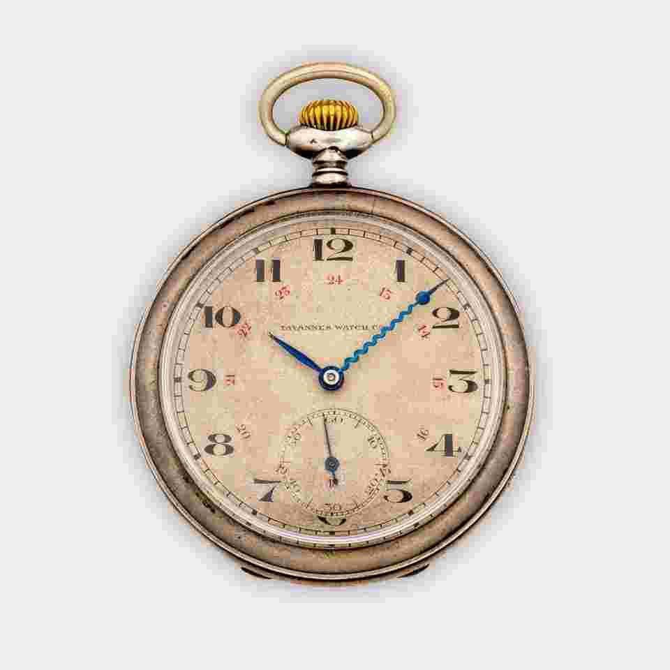 TAVANNES | One-of-a-Kind | Pocket Watch | Collector Set | 800 Solid Silver | Special Blue Hands | Red 24-Hour Notation | Vintage 1940s