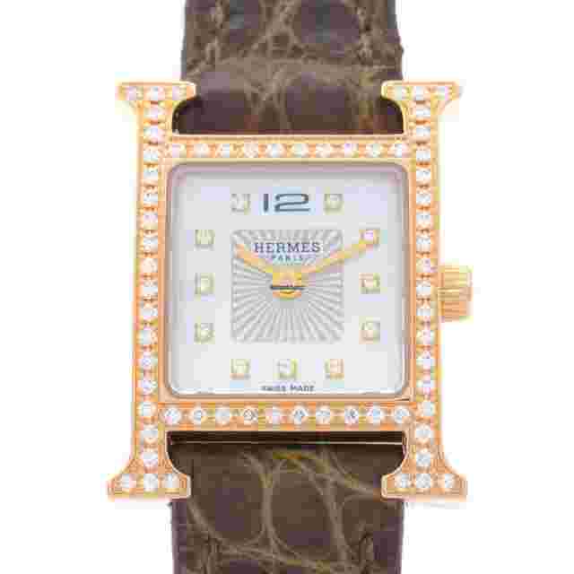 Hermès
                           
                                 H Watch Mini Bezel Diamond/11PDiamond HH1.171b Quartz K18PG Rose Gold Croco Used
