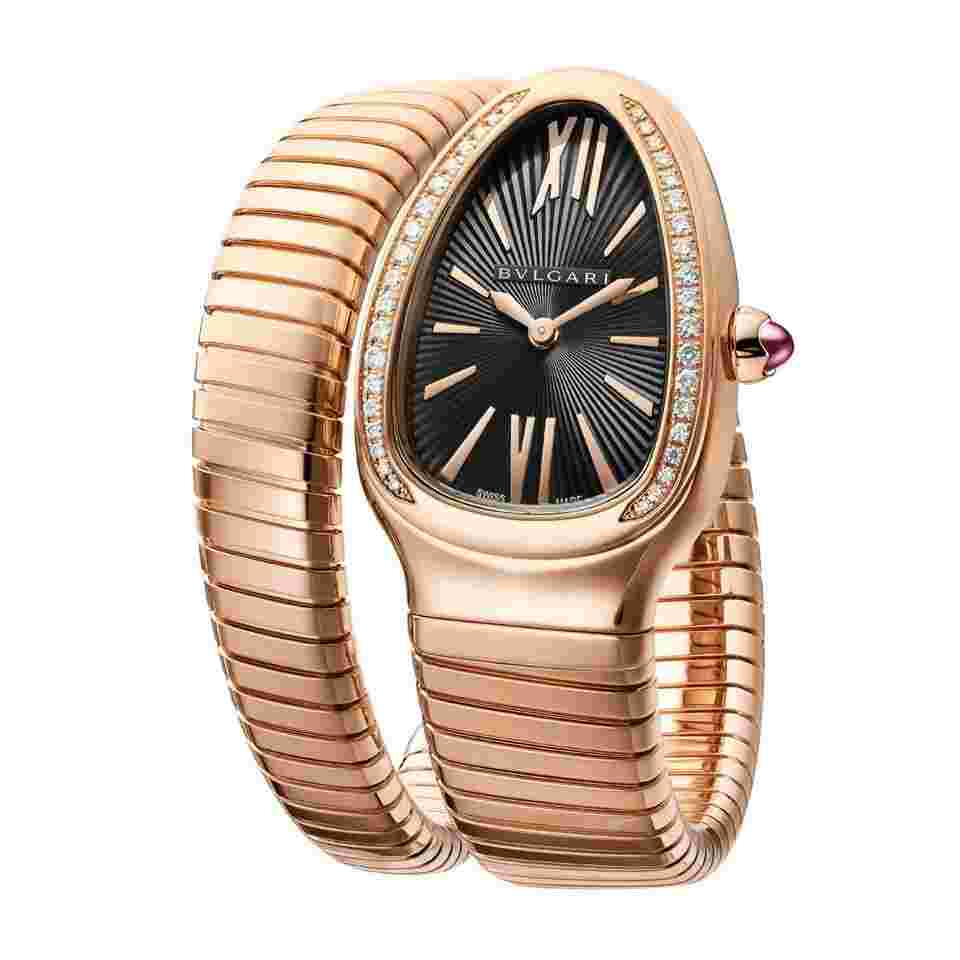 Bulgari Serpenti
                           
                                 Tubogas 18k Rose Gold 35mm Diamond Black Oplaine Guilloché Soleil Edition
