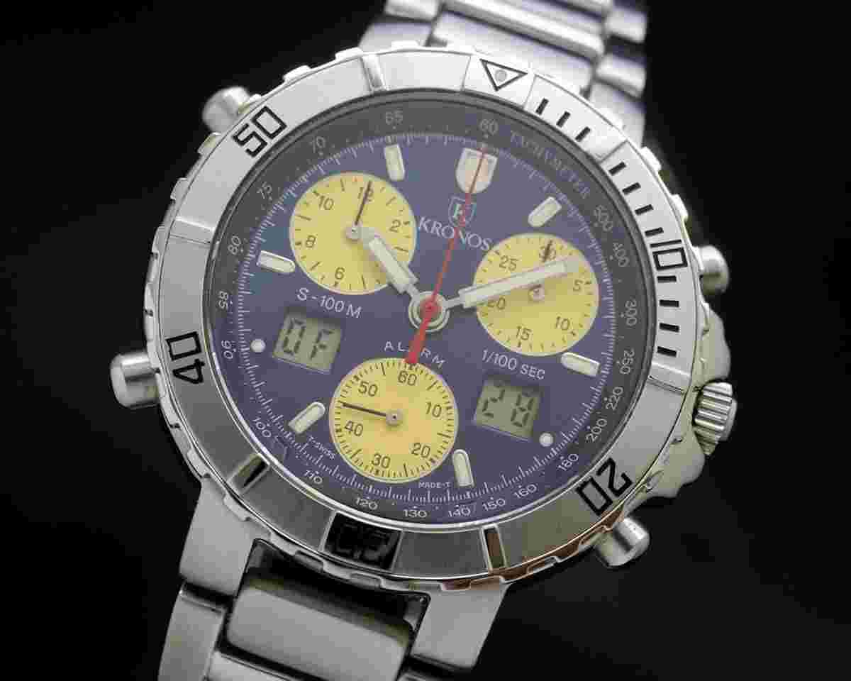 Kronos K100 Ana-Digi New Old Stock chronograph vintage hidden treasure NOS SERVICED WARRANTY With an ETA 251.265 used by Omega Tag-Heuer Tissot etc. 