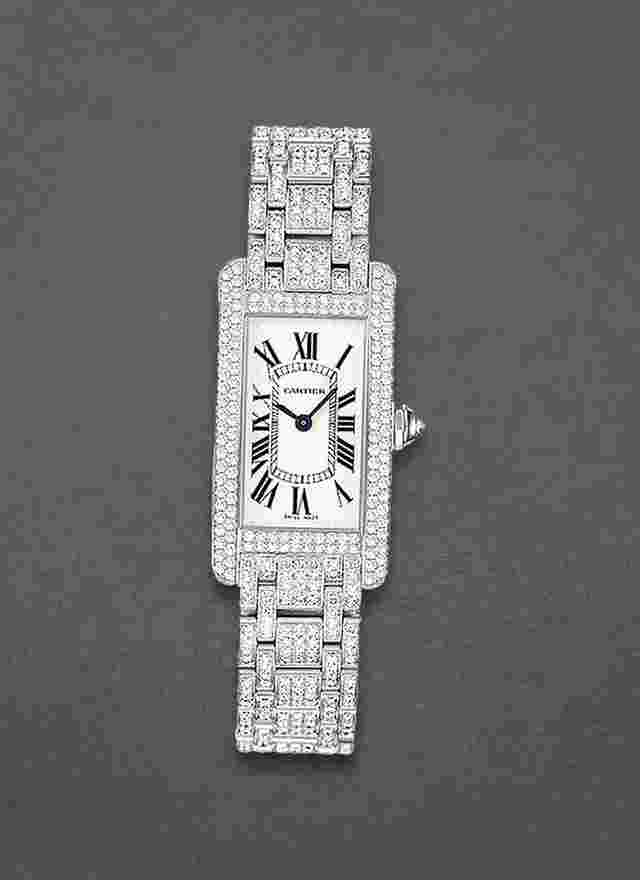 Cartier Tank Américaine
                           
                                 Small Size 4 Bar Diamond Case - Full Pave Diamond Bracelet