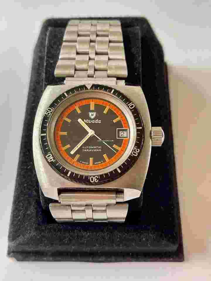 Nivada
                           
                                 Taravana Diver Black Two Tone Dial Automatic Calendar Date Original Box Vintage SwissMade