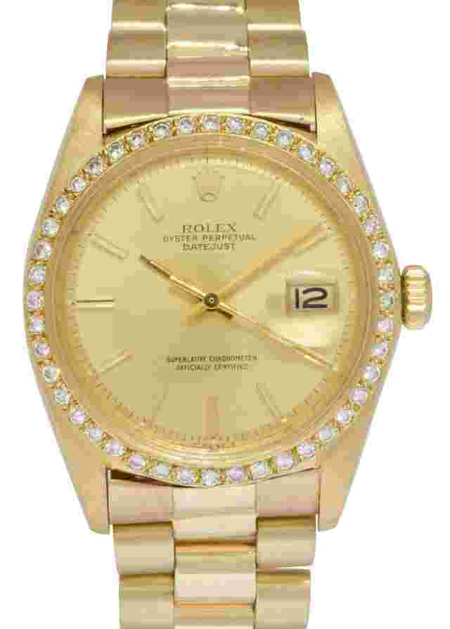 Rolex Datejust 36
                           
                                 President 18k Yellow Gold Champagne Diamond Bezel 36mm Watch 1601