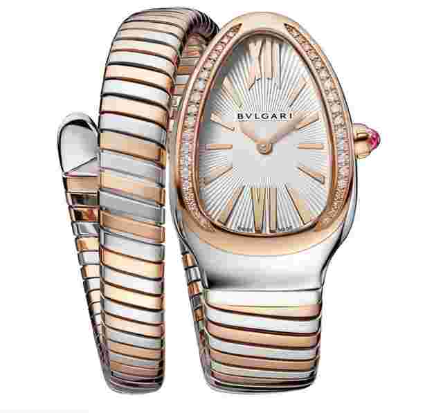 Bulgari Serpenti
                           
                                 Tubogas 35mm Stainless Steel & 18K Rose Gold Diamond Bezel Set White Dial 102237