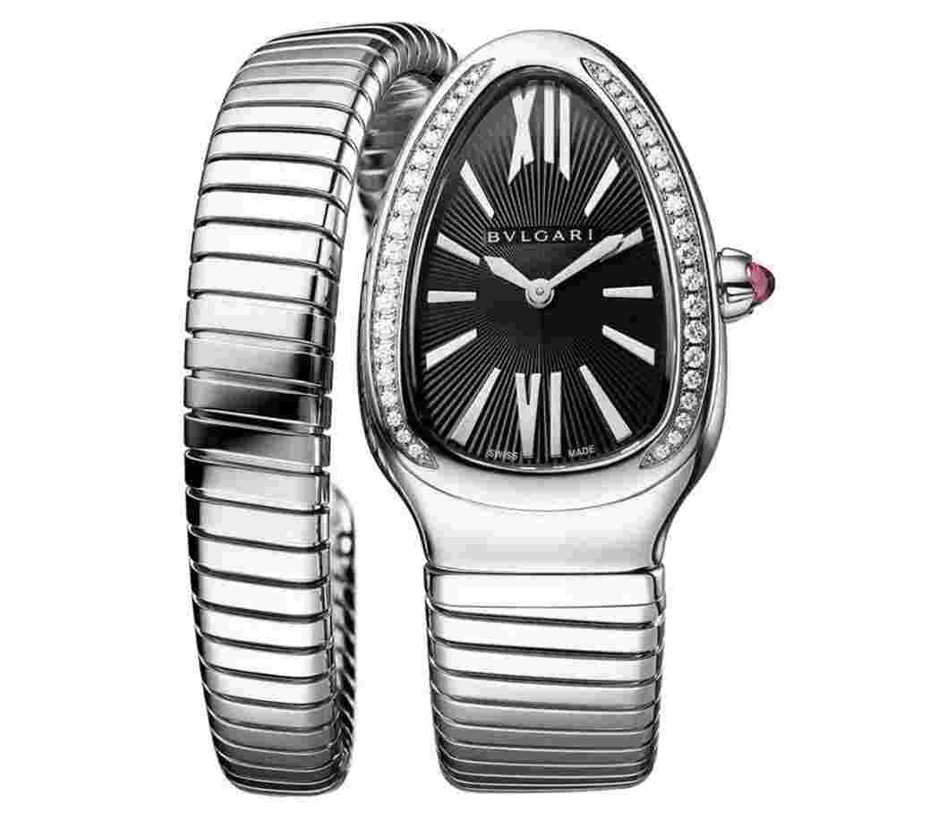 Bulgari Serpenti
                           
                                 Tubogas 35mm Stainless Steel Diamond Bezel Set Black Dial 103524