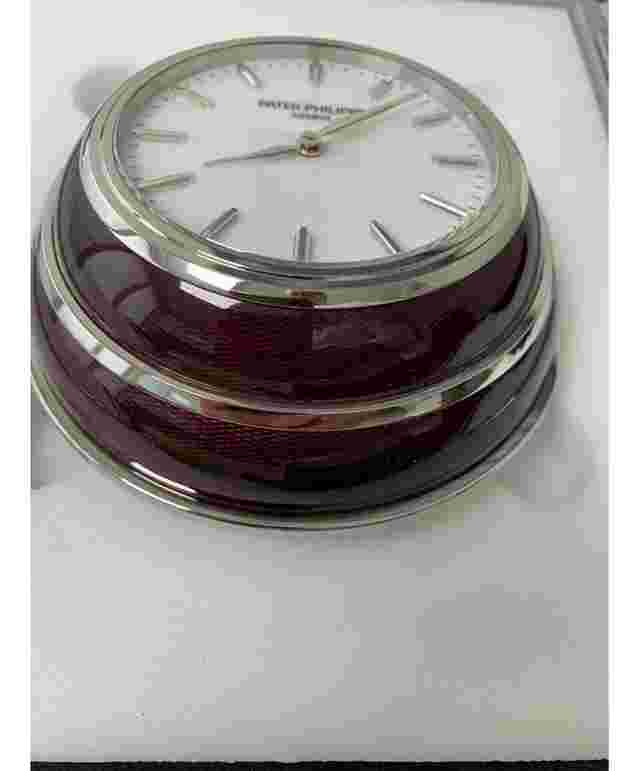 Patek Philippe Calatrava
                           
                                 The Hour Circle Limited Edition Steel Flinqué Enamel Clock with White Quartizite Dial