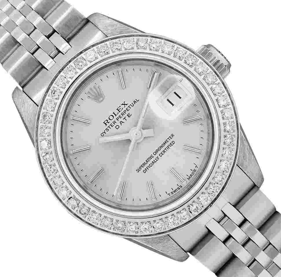 Rolex Oyster Perpetual Lady Date
Ladies Stainless Steel Quickset Silver Dial Diamond Bezel 26MM With Rolex Box